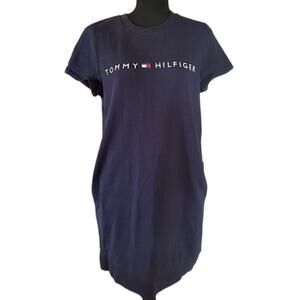 Tommy Hilfiger Navy T-Shirt Dress with Pockets Size M | Logo Front, 100% Cotton